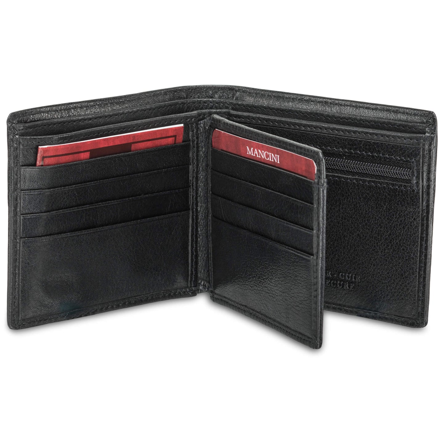 Portefeuille central à aile sécurisée RFID pour homme Mancini avec poche à pièces - Noir