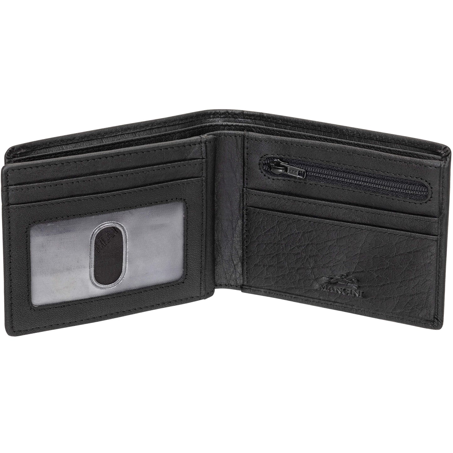 Portefeuille Mancini Buffalo RFID Secure Center Wing avec poche à pièces - Noir