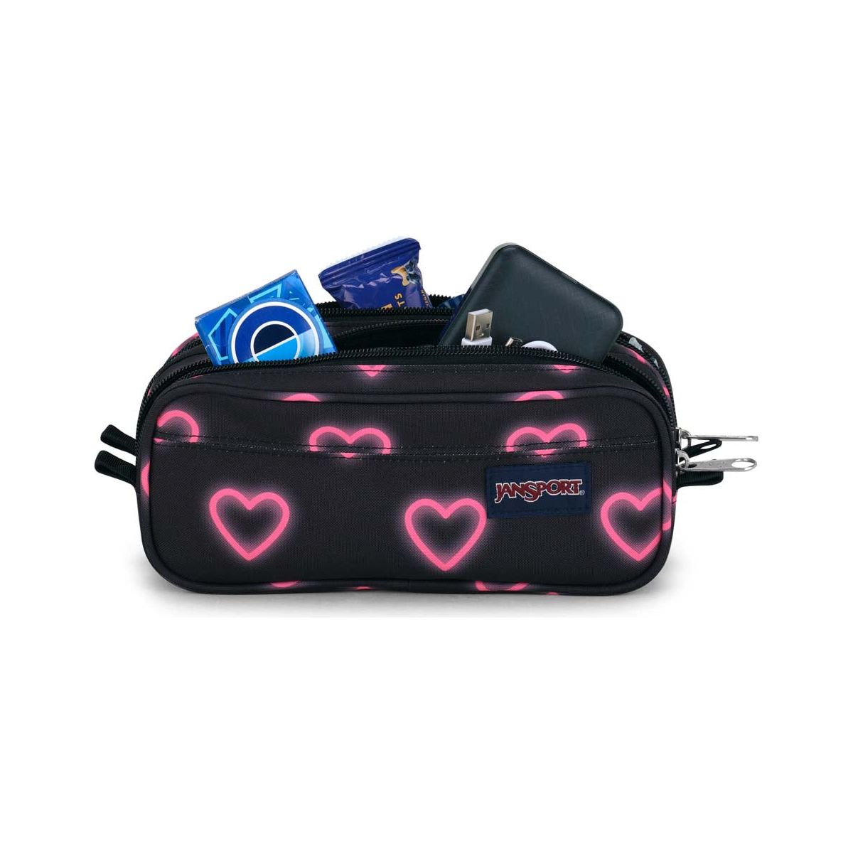 JanSport Large Accessory Pouch - Happy Hearts Black