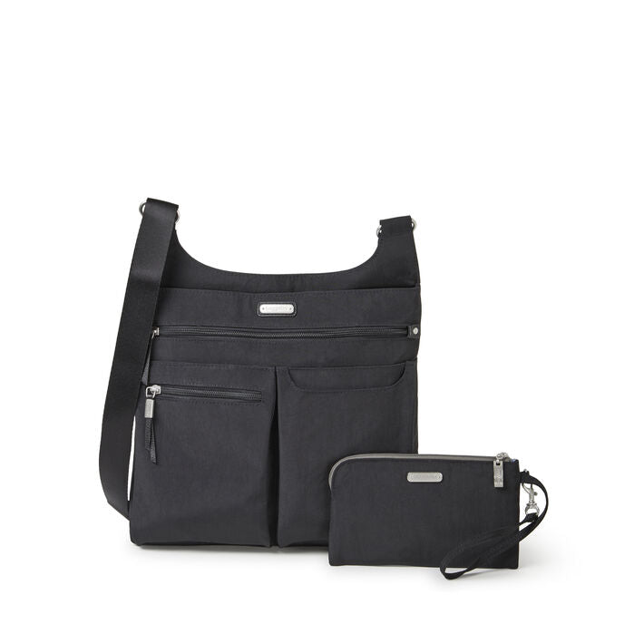 Baggallini On Track Sac à bandoulière zippé avec dragonne pour téléphone RFID