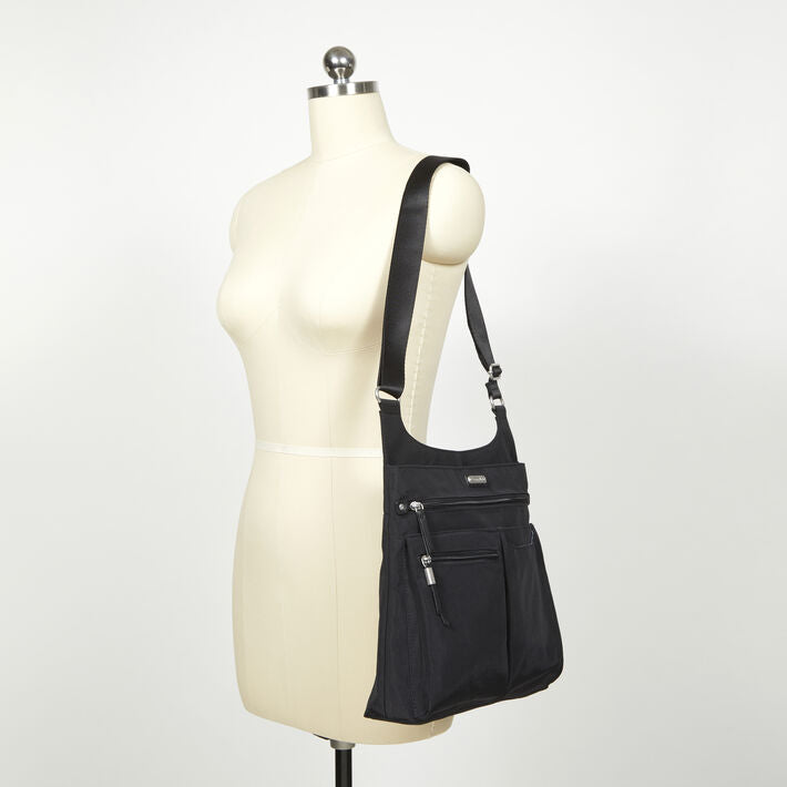 Baggallini On Track Sac à bandoulière zippé avec dragonne pour téléphone RFID