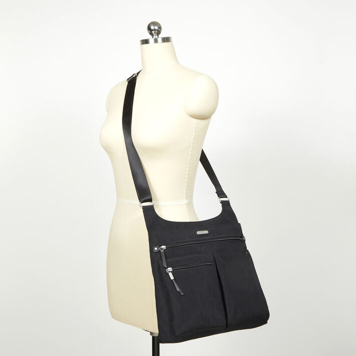 Baggallini On Track Sac à bandoulière zippé avec dragonne pour téléphone RFID
