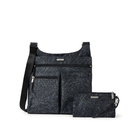 Baggallini On Track Sac à bandoulière zippé avec dragonne pour téléphone RFID
