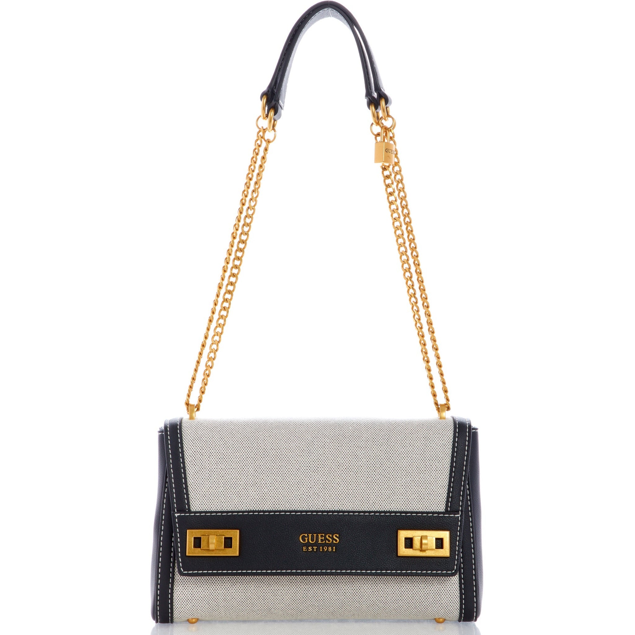Guess Women's Katey Mini Handbag Natural Straw & Black Dual  Compartment