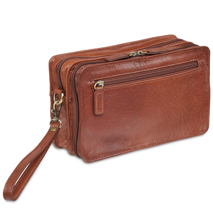 Mancini Arizona Unisex Bag with Zippered Organizer Pocket - Cognac
