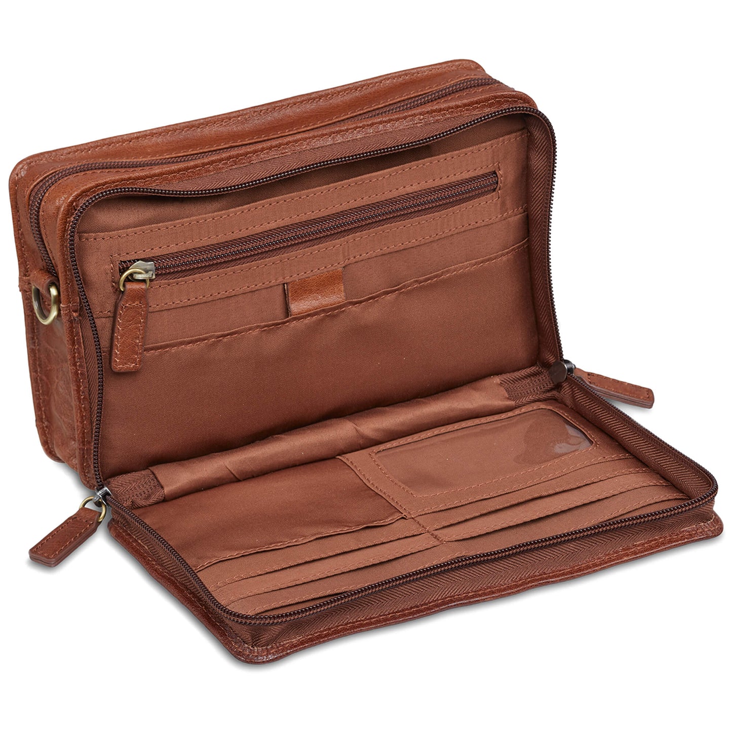 Mancini Arizona Unisex Bag with Zippered Organizer Pocket - Cognac