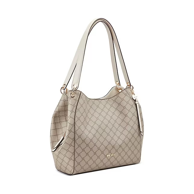 Nine West Meara 3 Comp Shoulder Bag - Beige Logo Milk