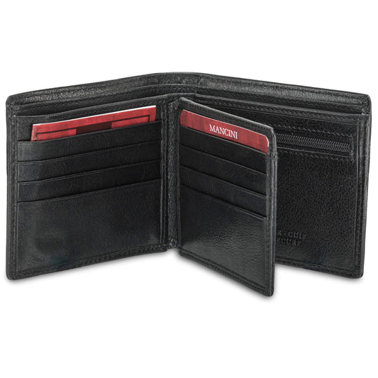 Portefeuille central à aile sécurisée RFID pour homme Mancini avec poche à pièces - Noir