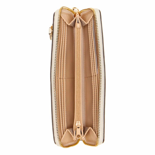 Portefeuille à dragonne zippé Nine West Lockup 9 - Logo beige/marron