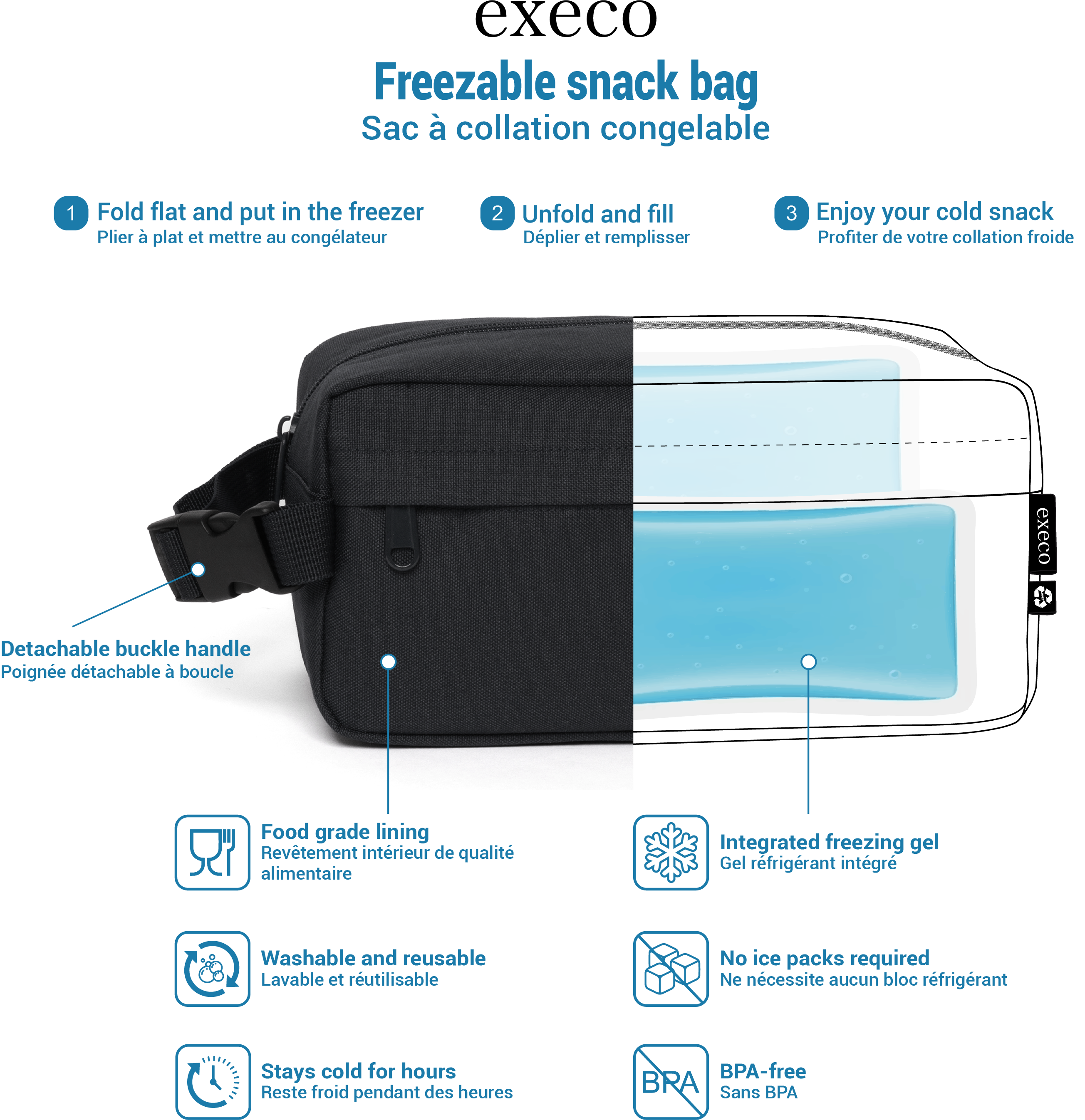 Execo Large Freezable Snack Bag - Black
