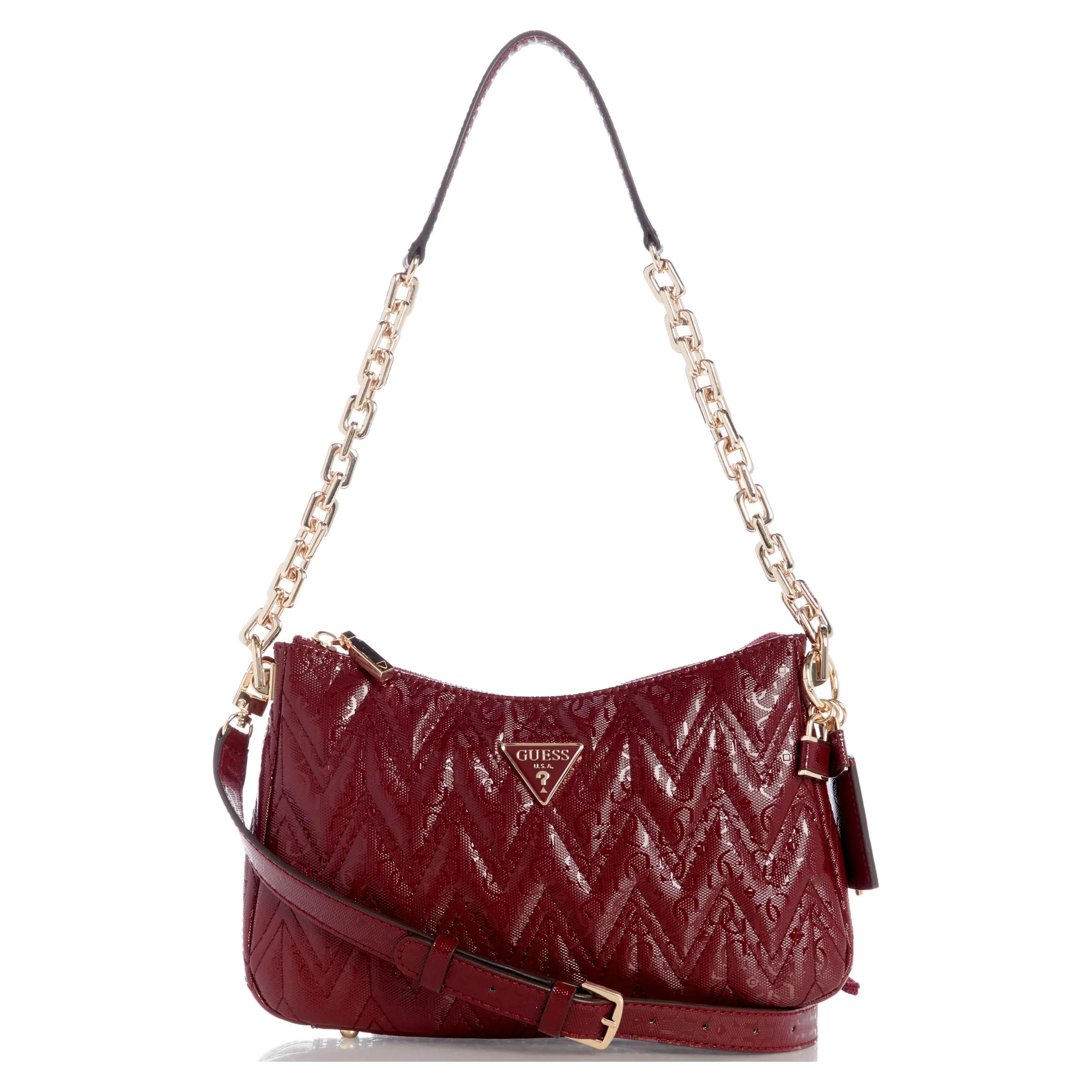 Guess Adelard Top Zip Shoulder Bag - Burgundy