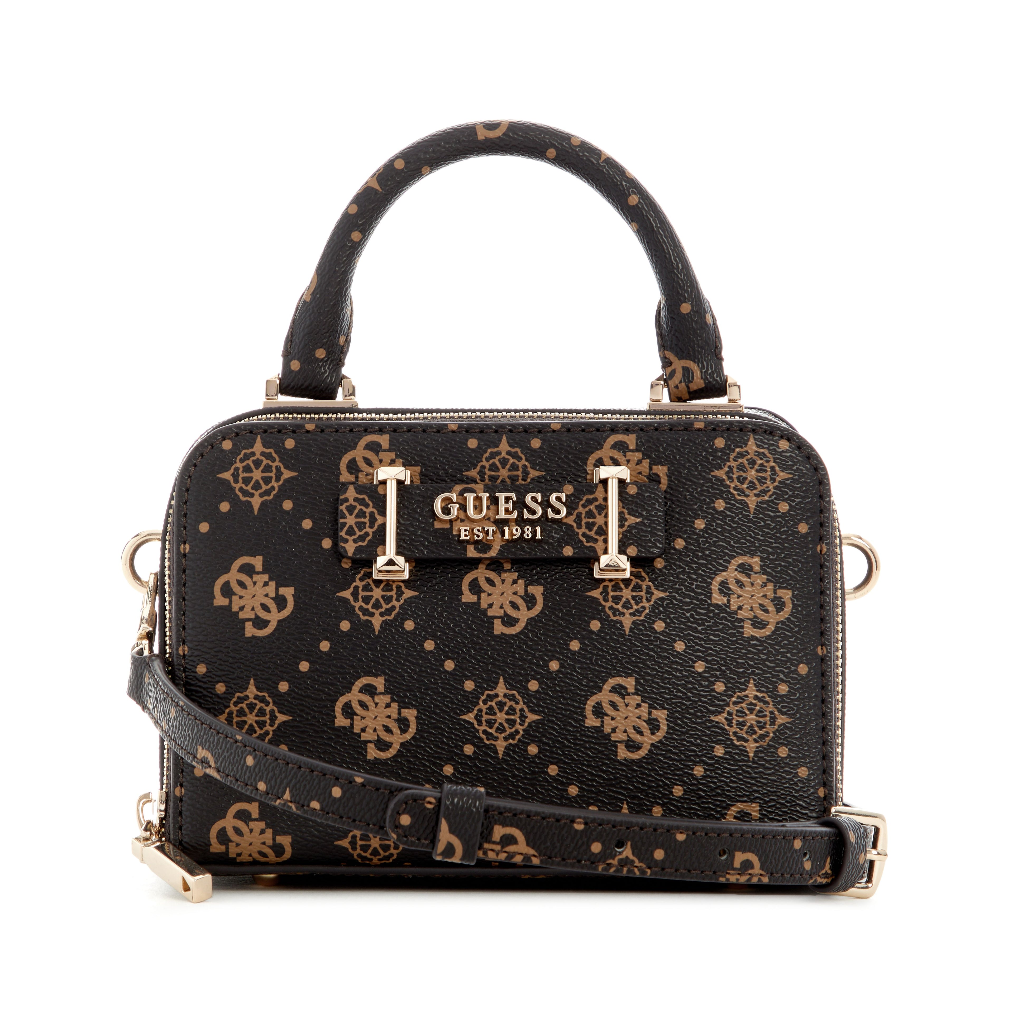 GUESS Silia Mini Satchel Handbag - Espresso Logo