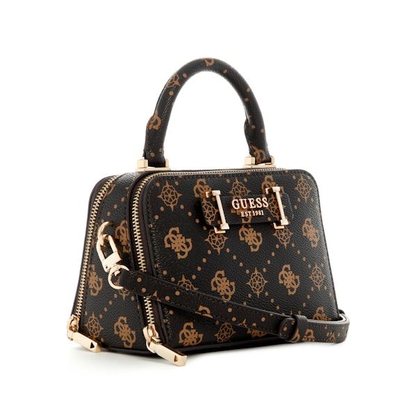 GUESS Silia Mini Satchel Handbag - Espresso Logo