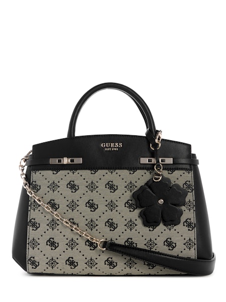 Guess Melinda Tri Compartment Satchel - Black Logo