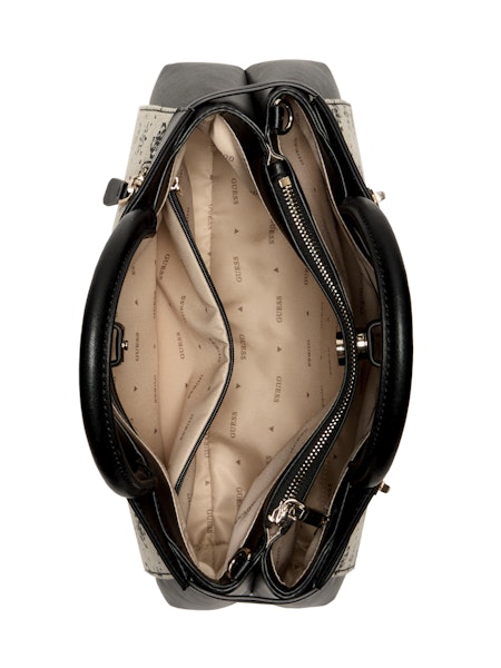 Guess Melinda Tri Compartment Satchel - Black Logo