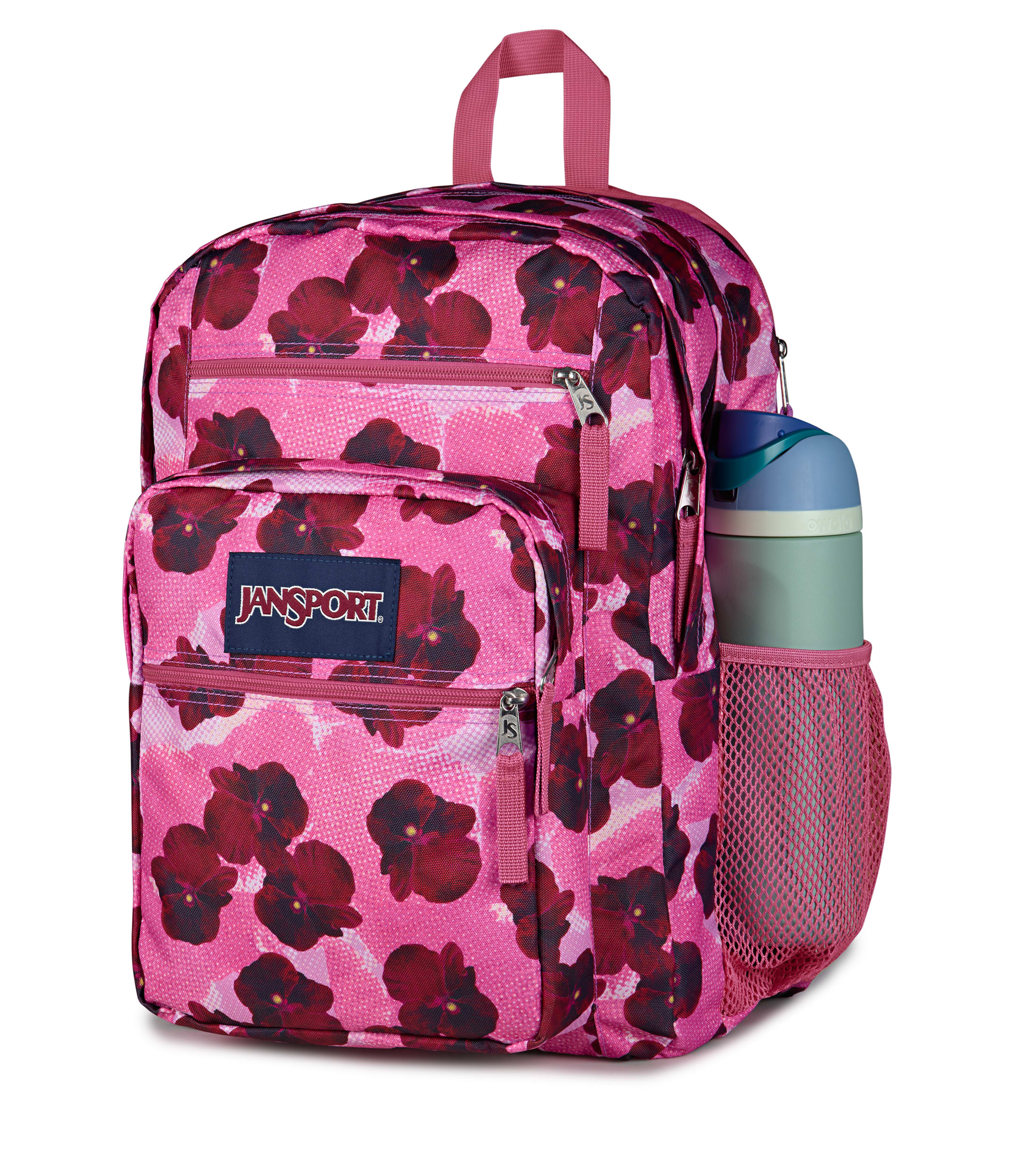 JanSport Big Student Laptop Backpack - Pop Art Pansies Digital Fuchsia