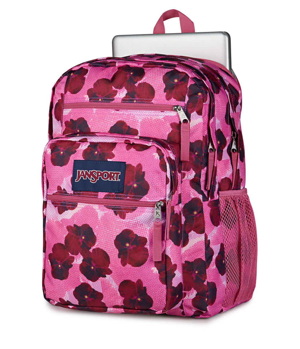JanSport Big Student Laptop Backpack - Pop Art Pansies Digital Fuchsia