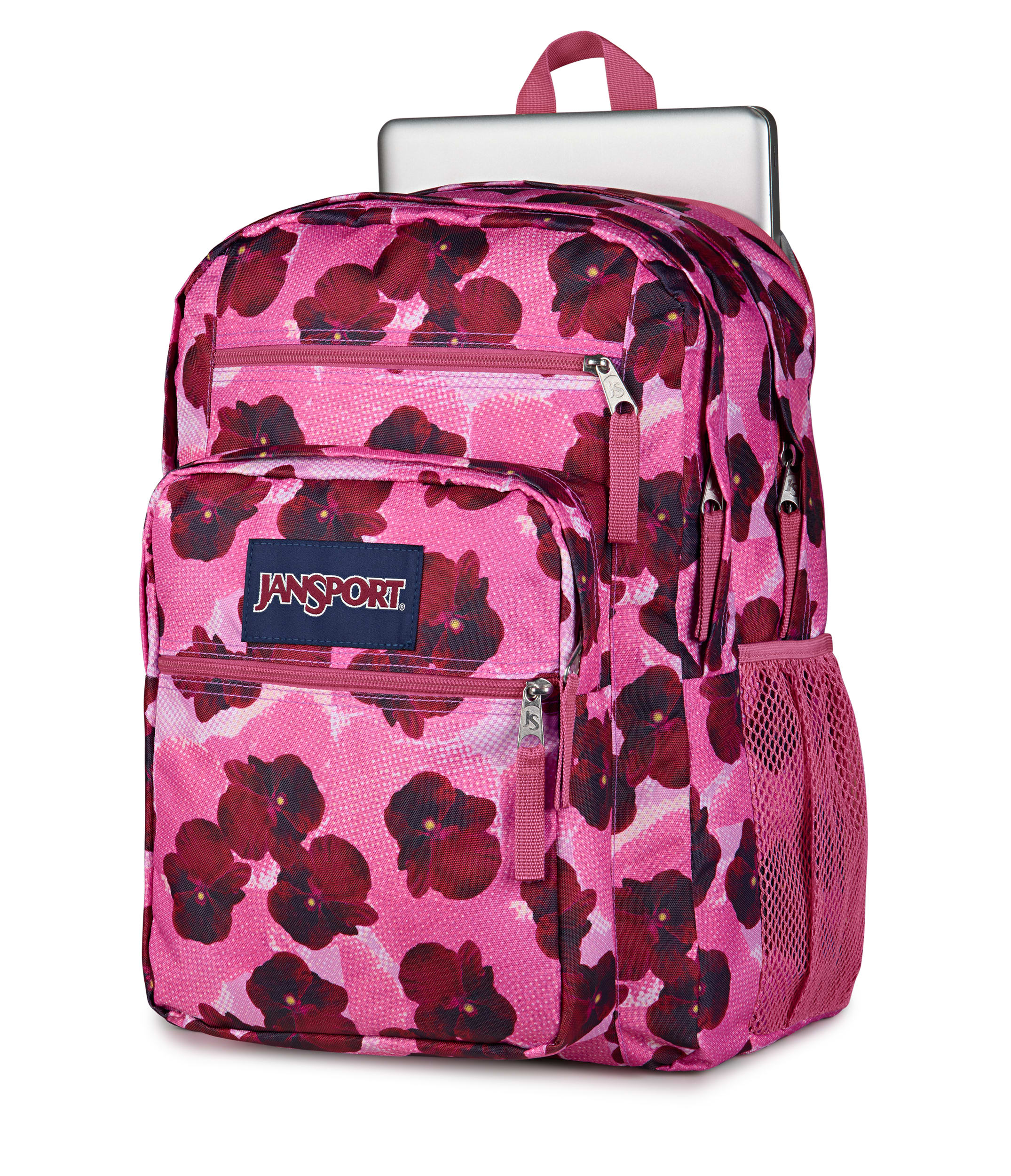 JanSport Big Student Laptop Backpack - Pop Art Pansies Digital Fuchsia