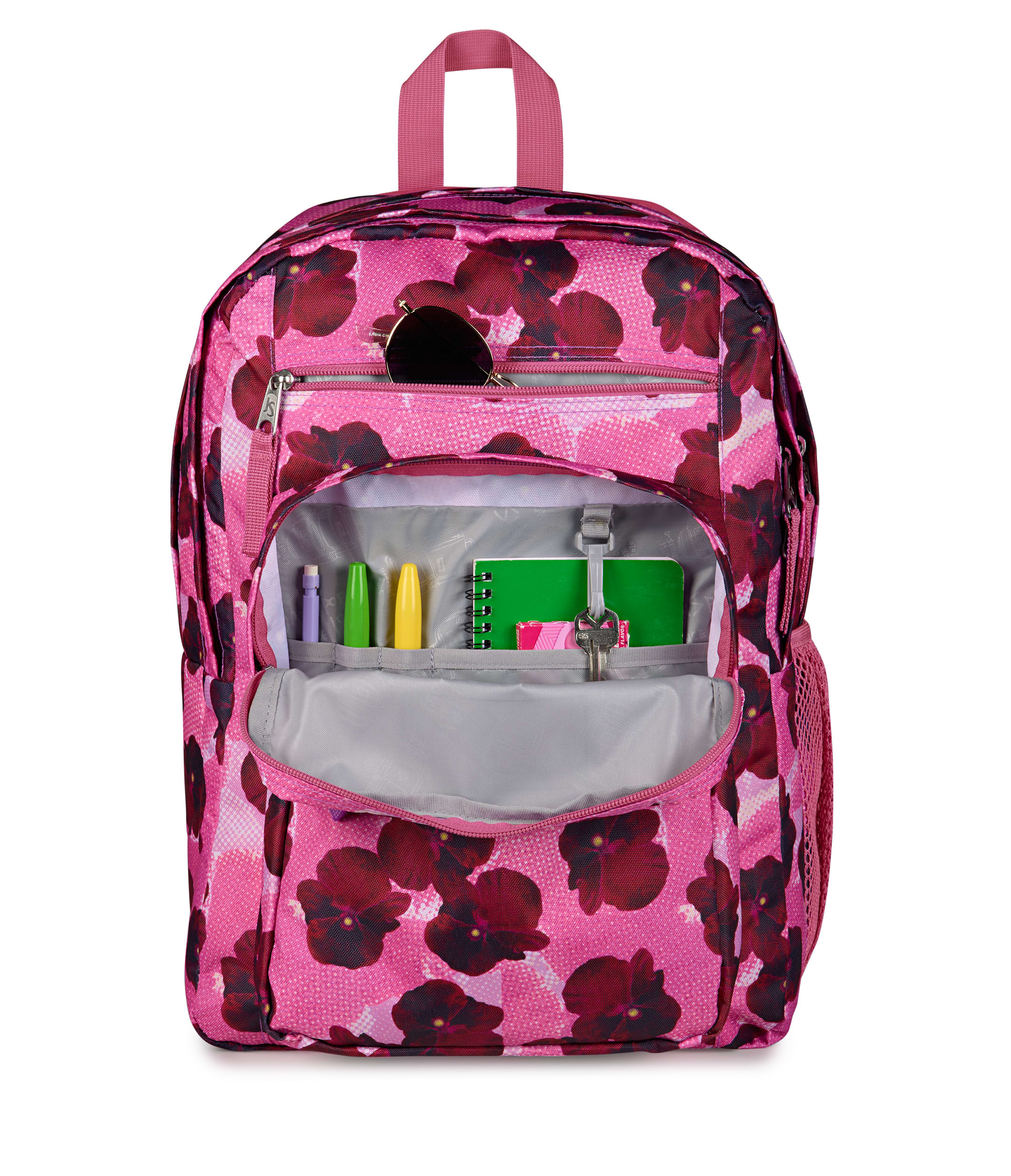 JanSport Big Student Laptop Backpack - Pop Art Pansies Digital Fuchsia