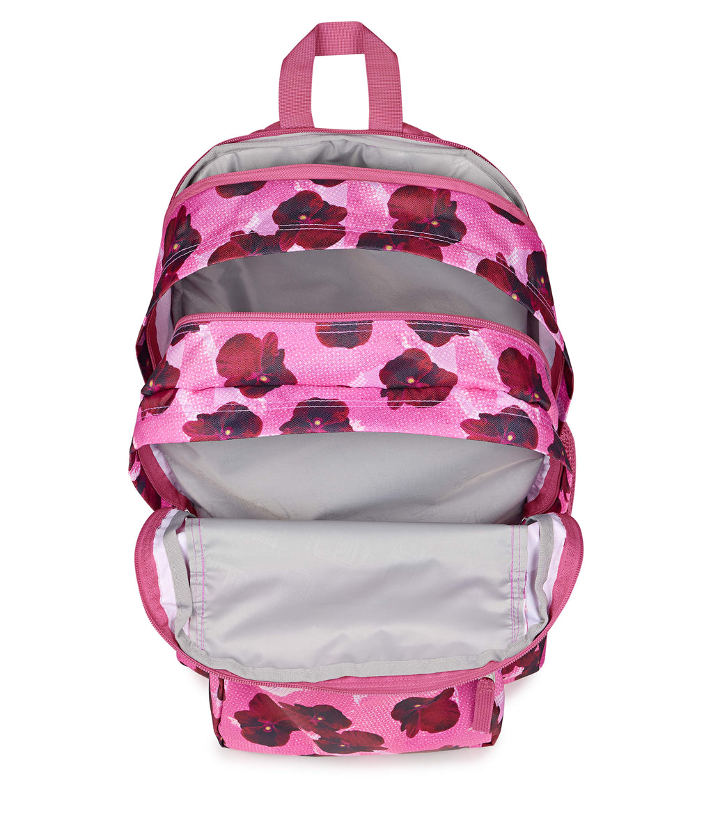 JanSport Big Student Laptop Backpack - Pop Art Pansies Digital Fuchsia