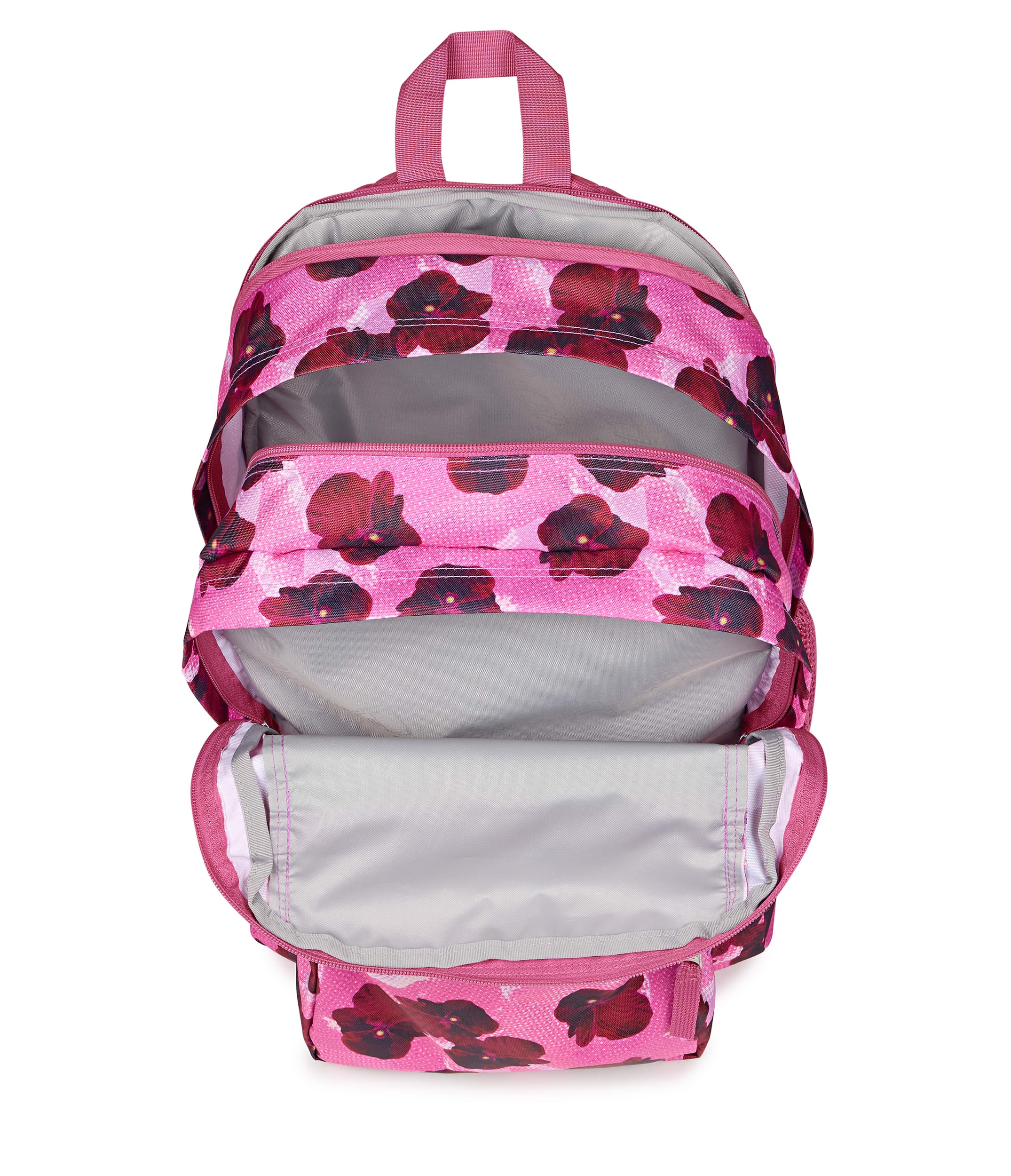 JanSport Big Student Laptop Backpack - Pop Art Pansies Digital Fuchsia