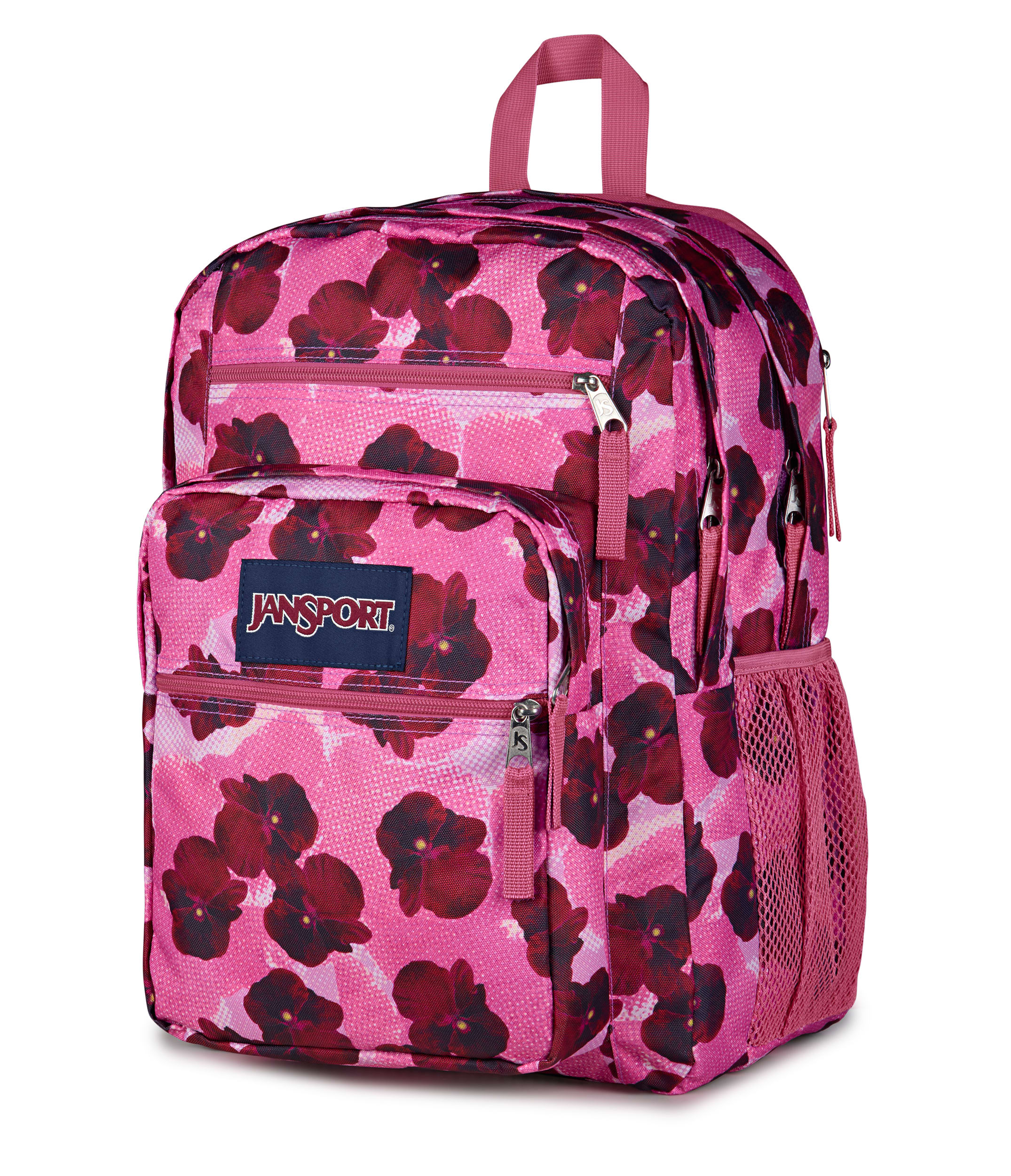 JanSport Big Student Laptop Backpack - Pop Art Pansies Digital Fuchsia