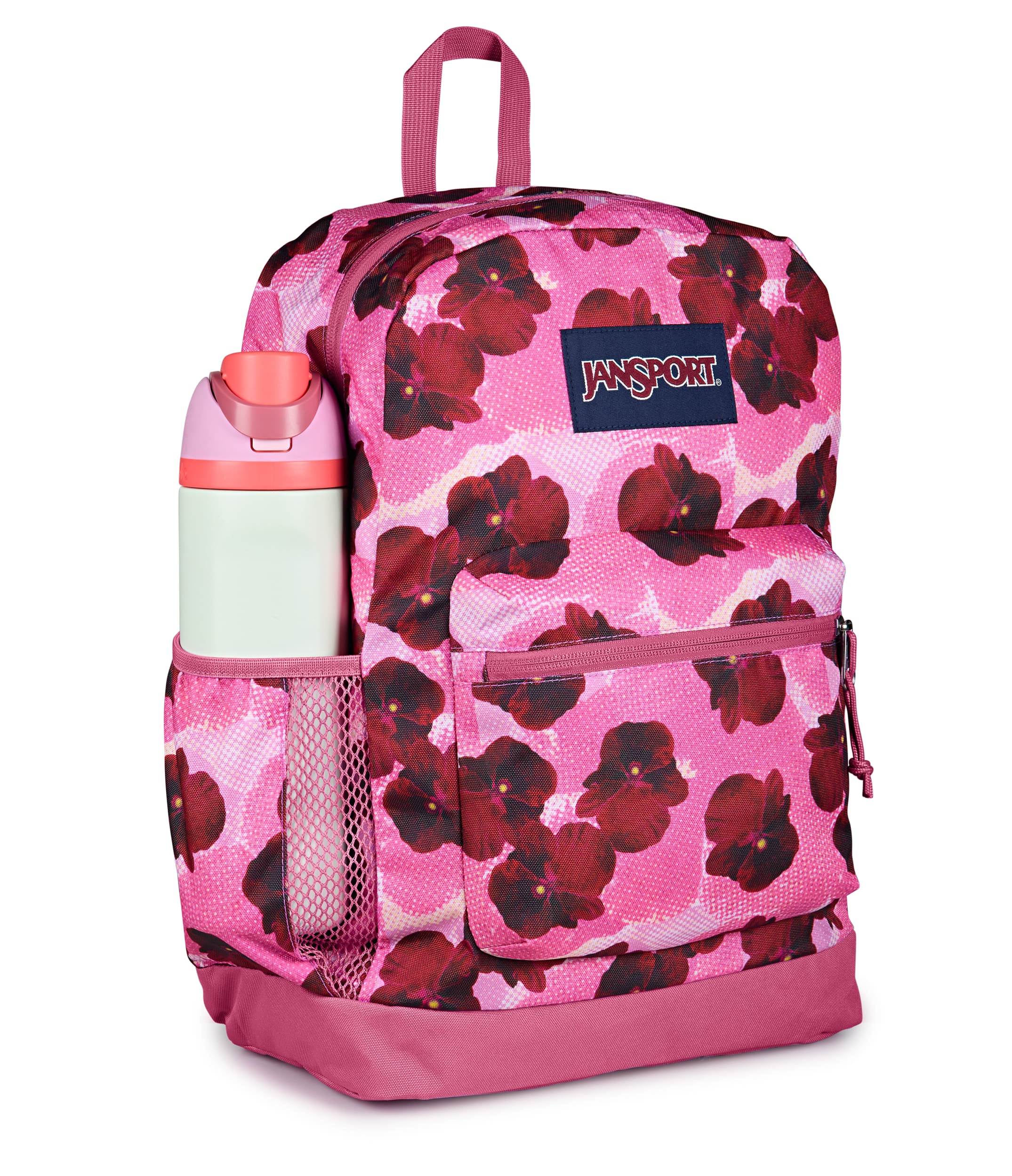 JanSport Cross Town Plus Laptop Backpack - Pop Art Pansies Digital Fuchsia