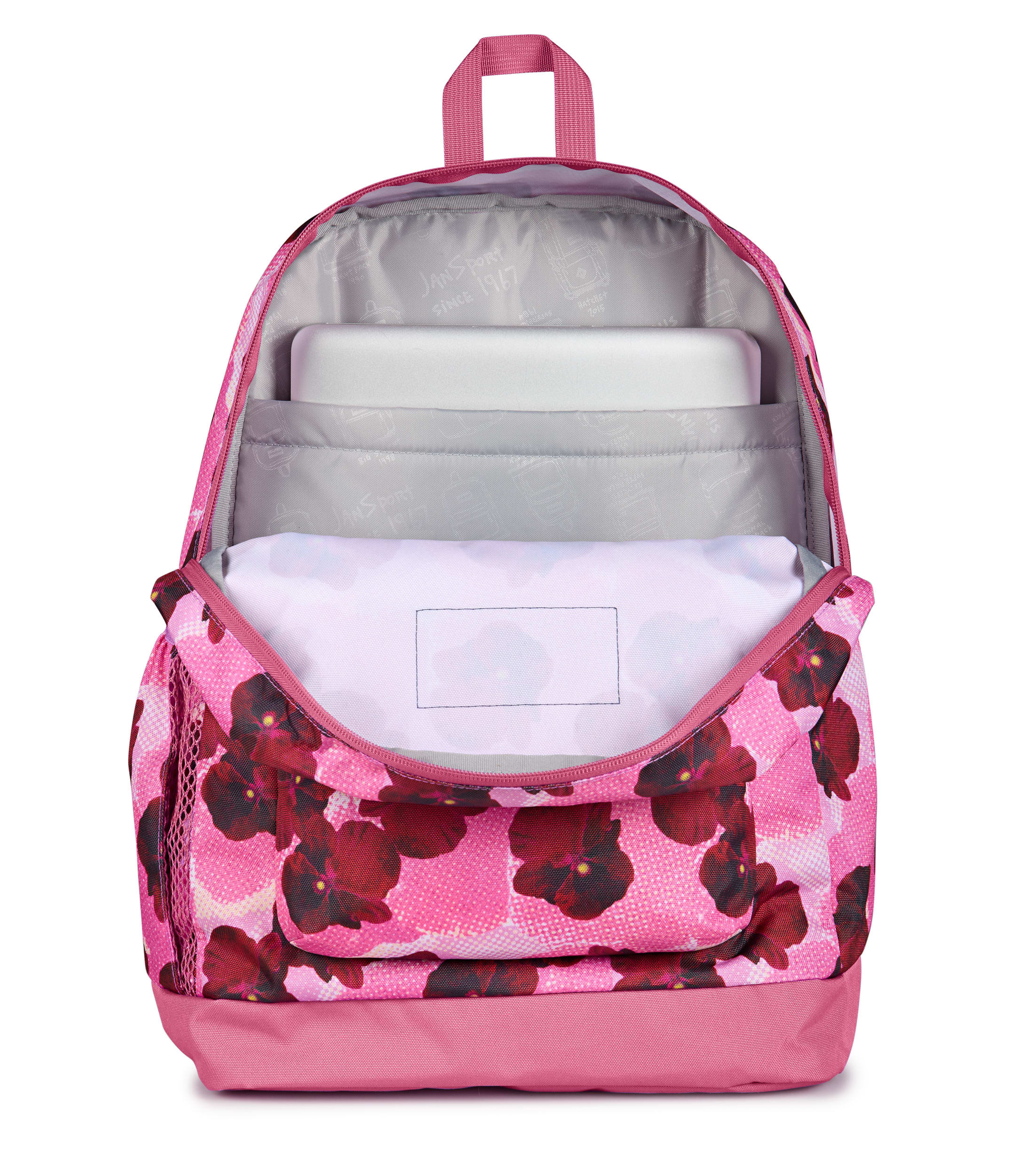 JanSport Cross Town Plus Laptop Backpack - Pop Art Pansies Digital Fuchsia