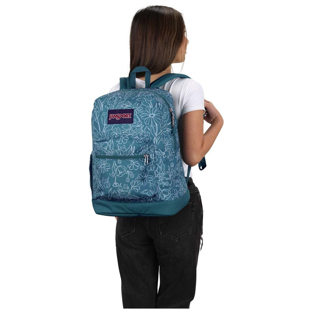 JanSport Cross Town Plus Laptop Backpack - Delightful Daisies Green