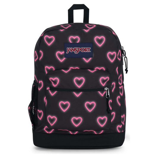 JanSport Cross Town Plus Laptop Backpack - Happy Hearts Black
