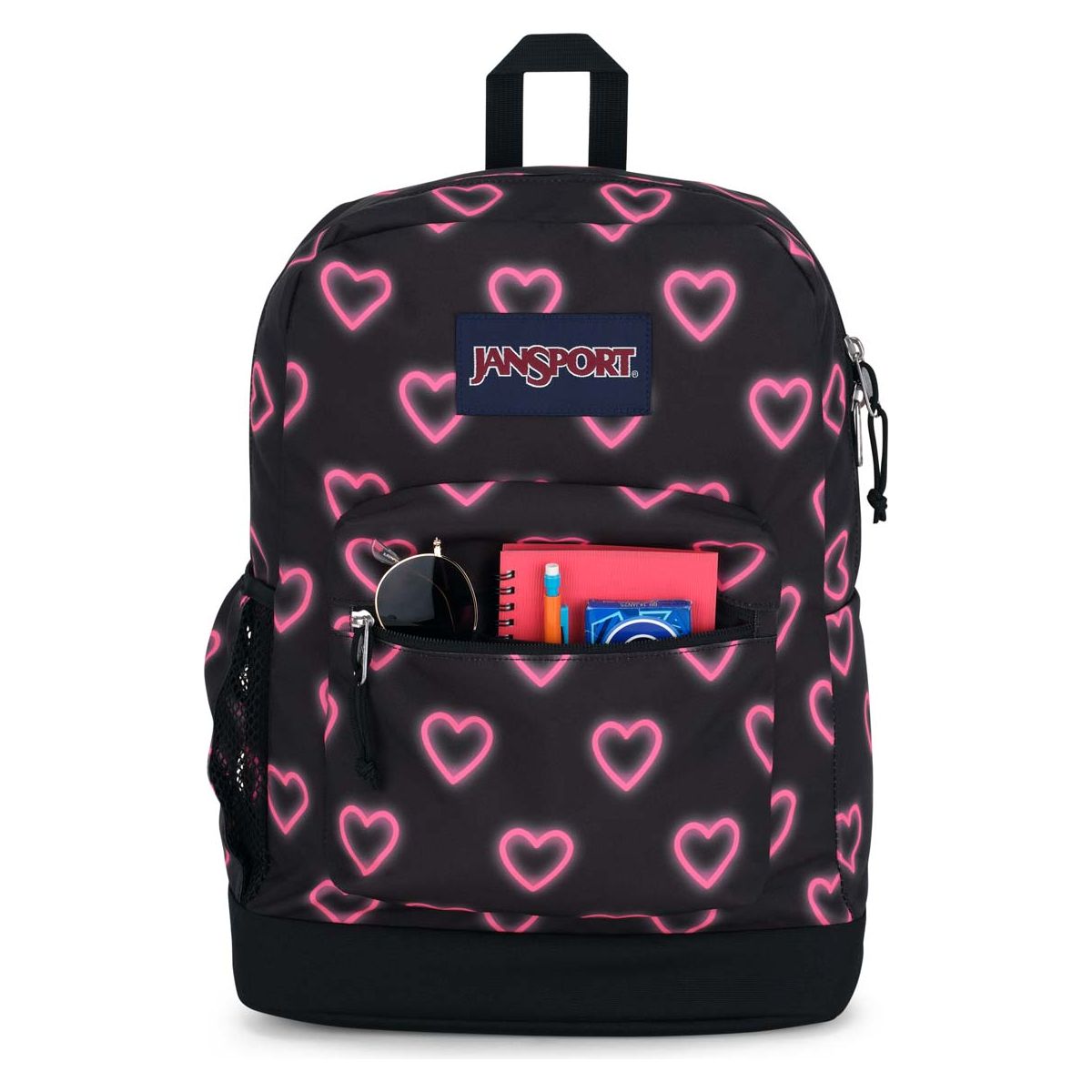 JanSport Cross Town Plus Laptop Backpack - Happy Hearts Black