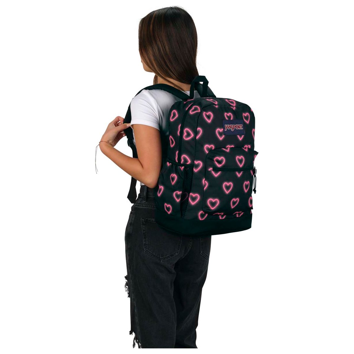 JanSport Cross Town Plus Laptop Backpack - Happy Hearts Black