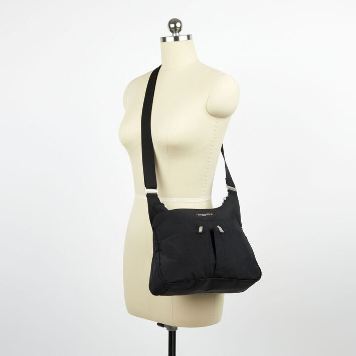 Baggallini Cross Over Crossbody - Black With Sand Lining
