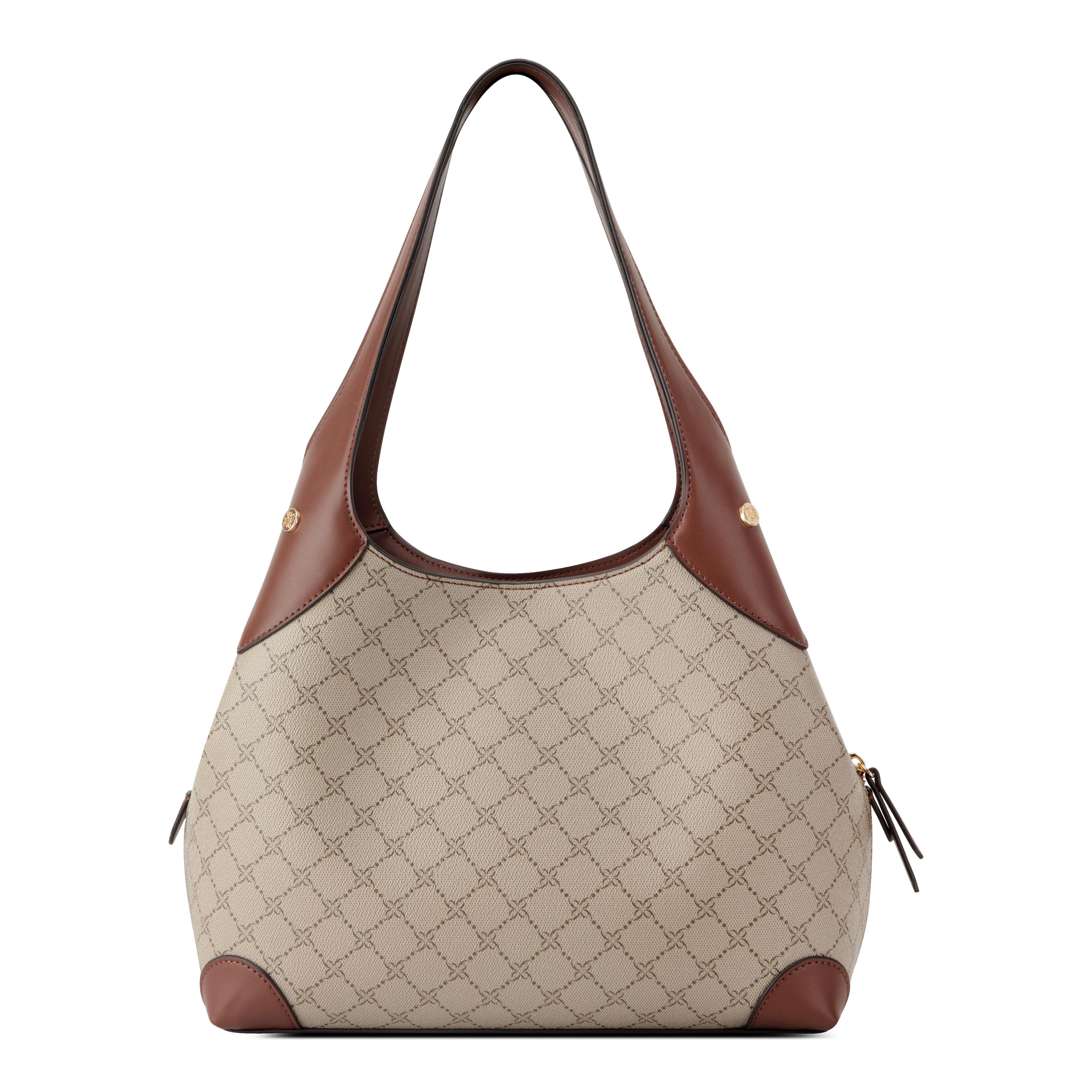 Nine West Handbags EAMON 3 COMP SHOULDER BAG BEIGE LOGO/MAHOGANY