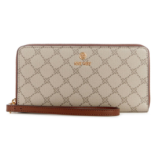 Portefeuille à dragonne zippé Nine West Lockup 9 - Logo beige/marron