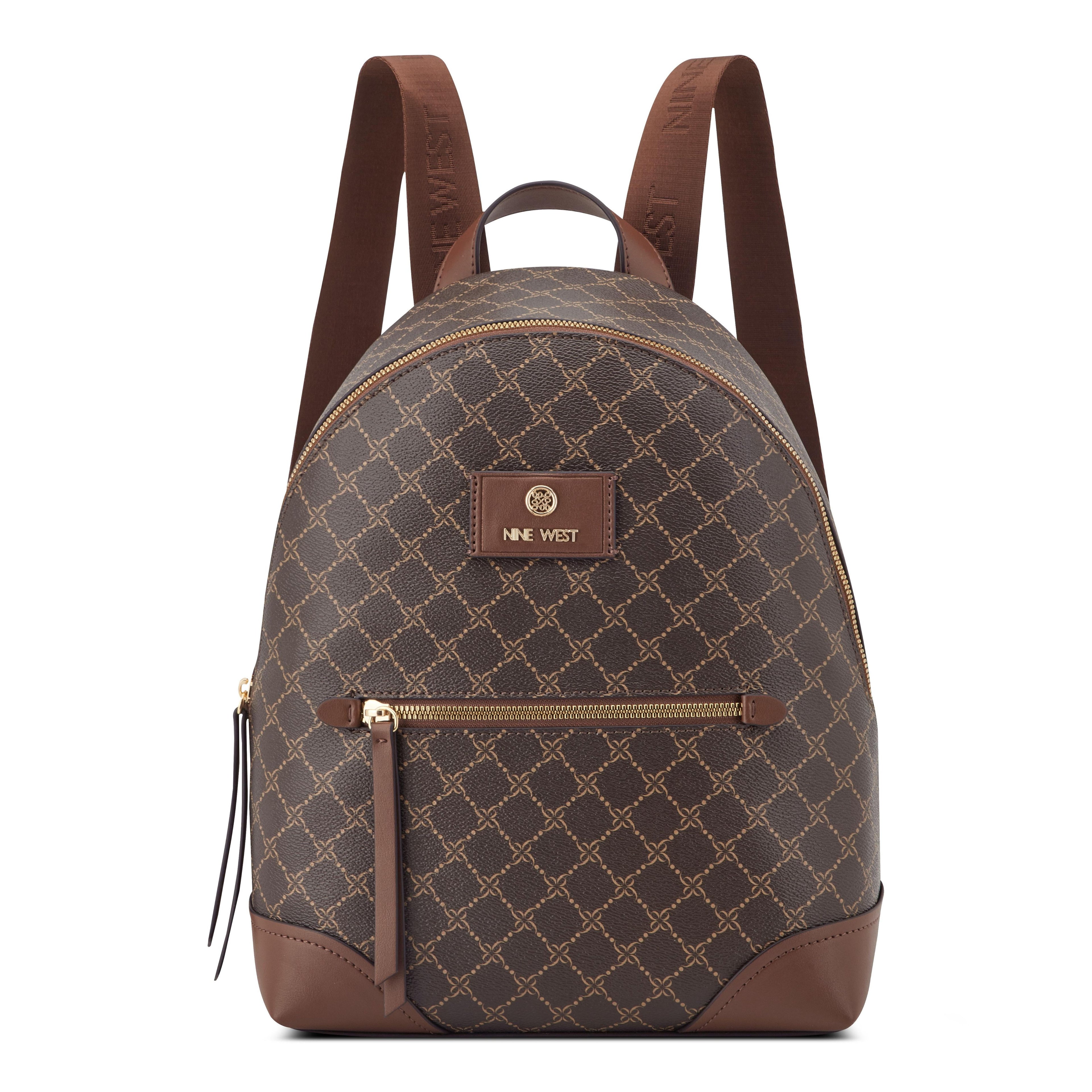Nine West Handbags MILENIA MEDIUM BACKPACK BROWN LOGO/MAHOGANY