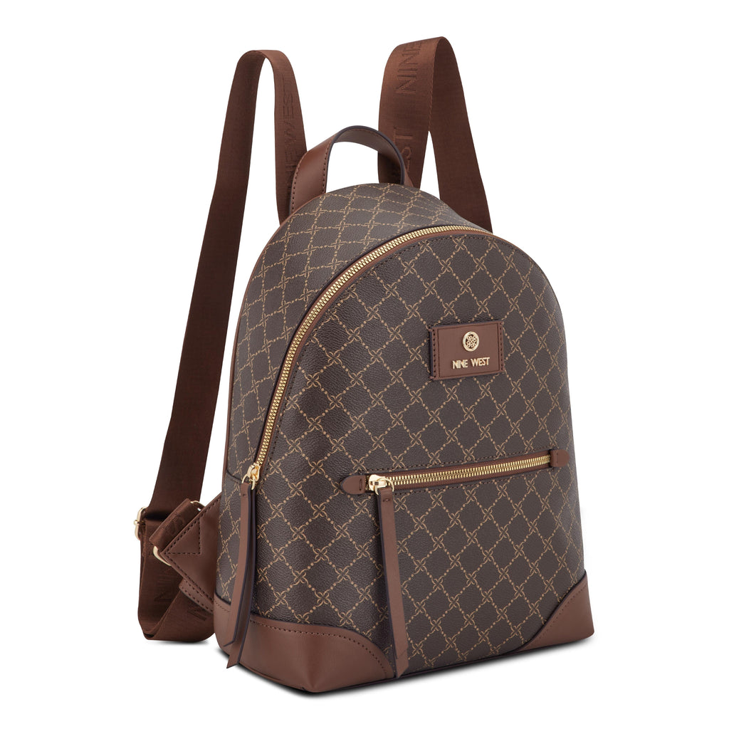 Nine West Handbags MILENIA MEDIUM BACKPACK BROWN LOGO/MAHOGANY