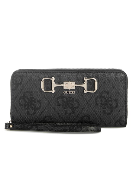Guess Janie Logo Large Zip Around Wallet - Coal Logo