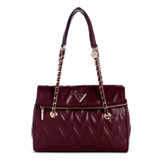 Guess Eda 3 Compartment Satchel - Burgundy