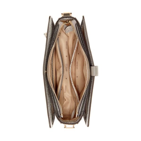 GUESS Zamira Top Zip Shoulder Bag - Dark Taupe Logo