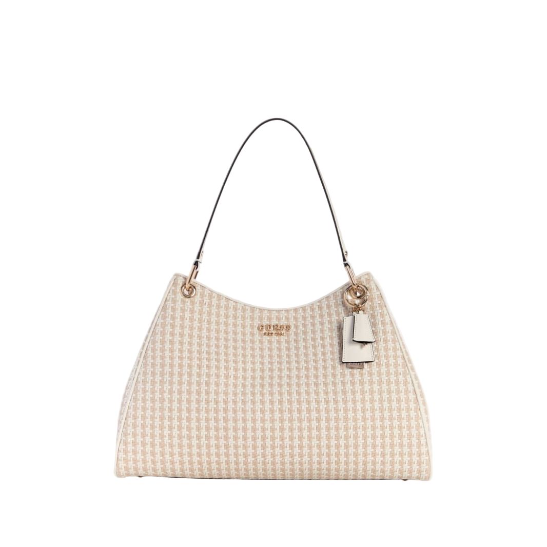 GUESS Mirema Woven Girlfriend Carryall - White/Multi