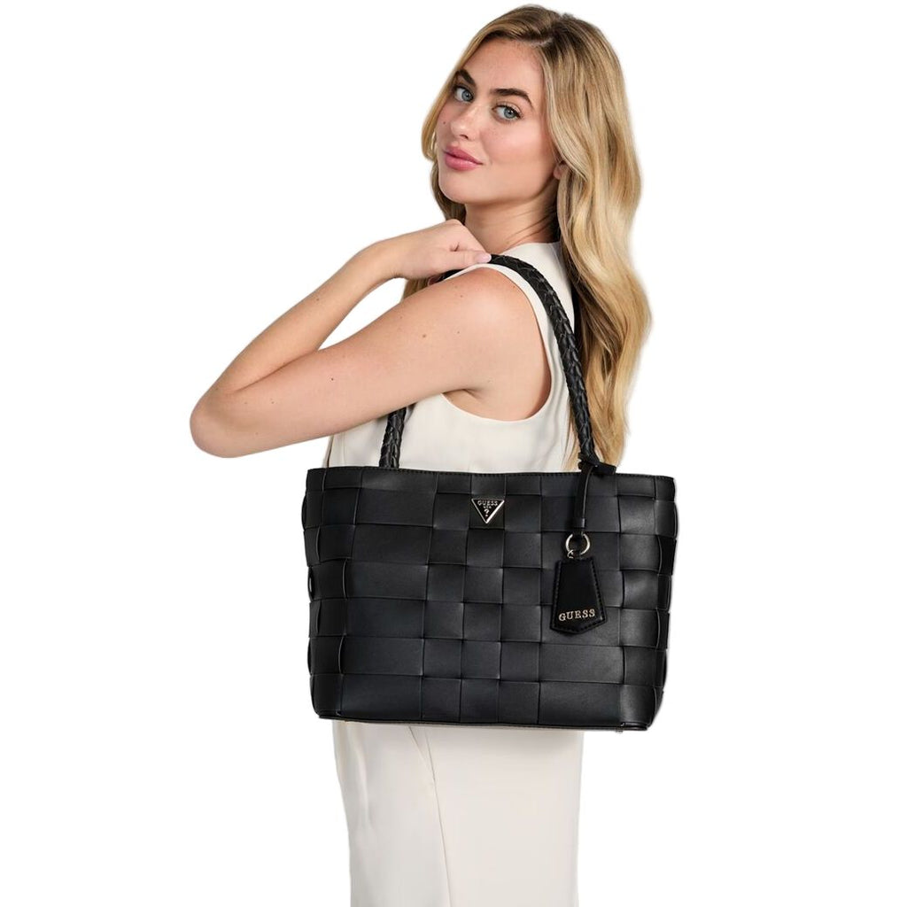 GUESS Mirema Woven Girlfriend Tote - Black