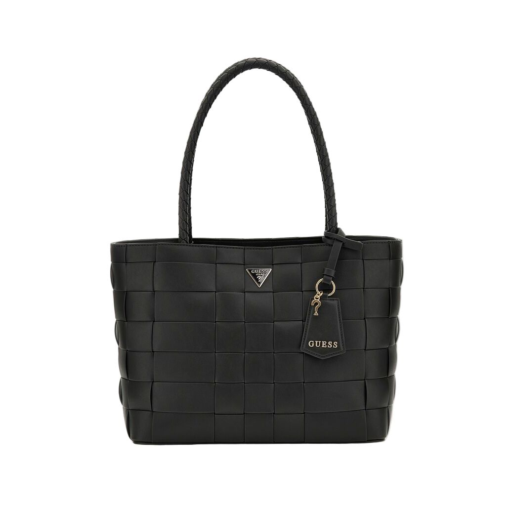 GUESS Mirema Woven Girlfriend Tote - Black