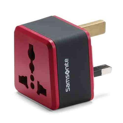 Samsonite Grounded Adapter Plug for United Kingdom, Ireland, Hong Kong & Singapore - Black/Red