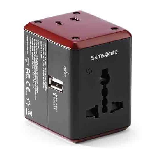 Samsonite Worldwide Power Adapter with USB - Black/Red