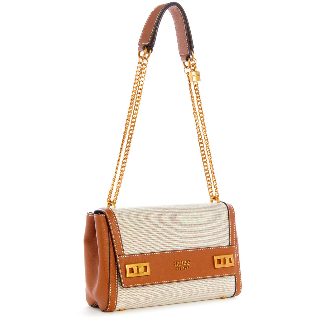 GUESS Katey Canevas Flap Shoulder Bag