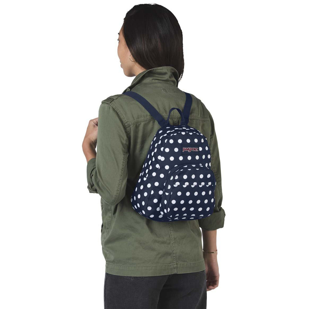 JanSport Half Pint Mini Backpack - Dark Denim Polka Dot