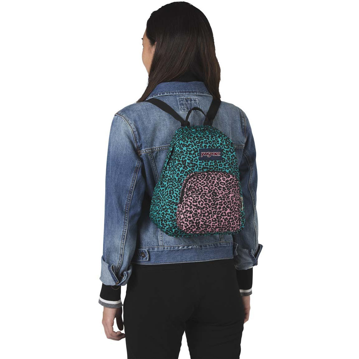 JanSport Half Pint Mini Backpack - Peacock Blue Leopard Life