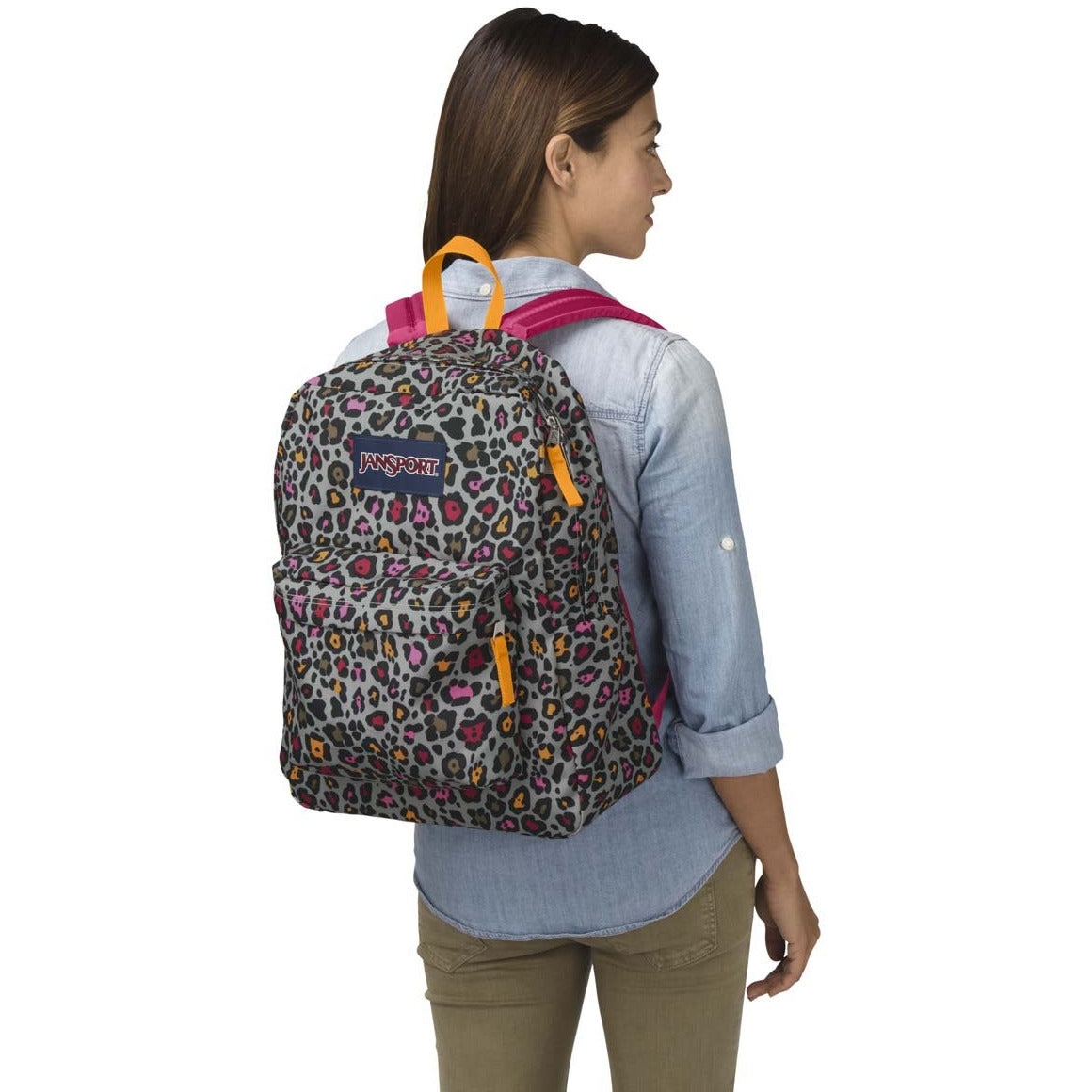 JanSport SuperBreak Backpack - Grey Rabbit Lucy Leopard