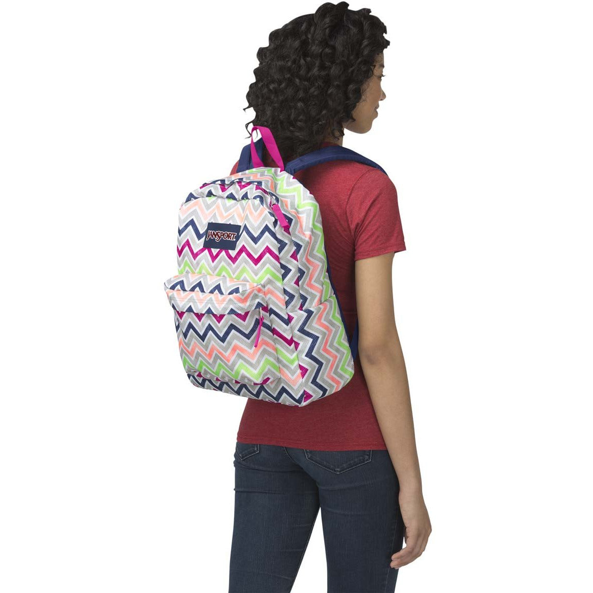 JanSport SuperBreak Backpack - Cyber Pink Summer Chevron